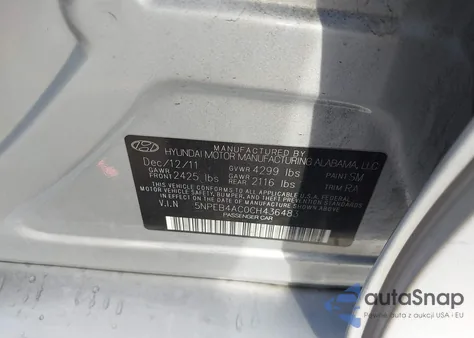 2012 Hyundai Sonata Gls из США, поврежденный, VIN 5NPEB4AC0CH436483